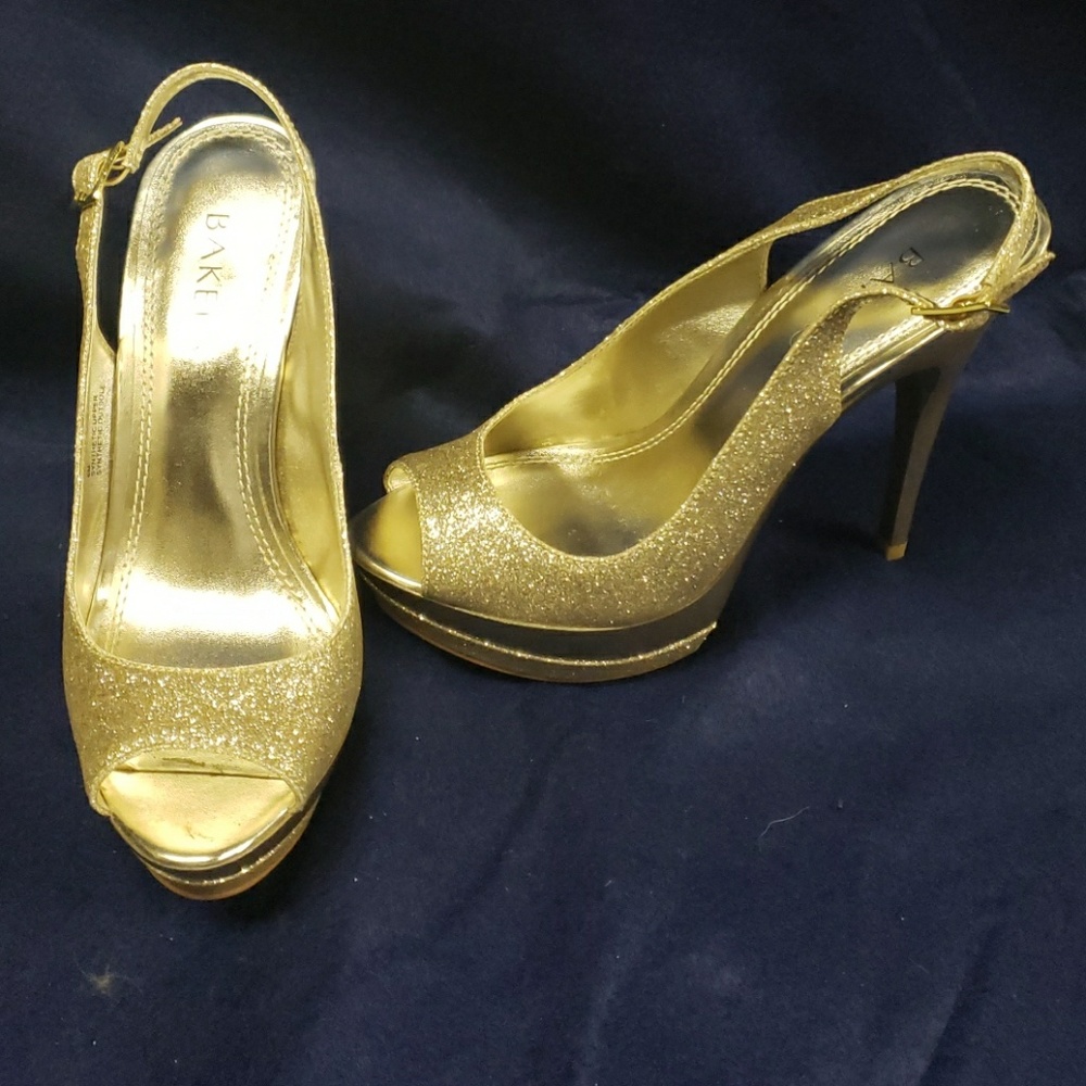 Gold Sparkle Open Toe Heels